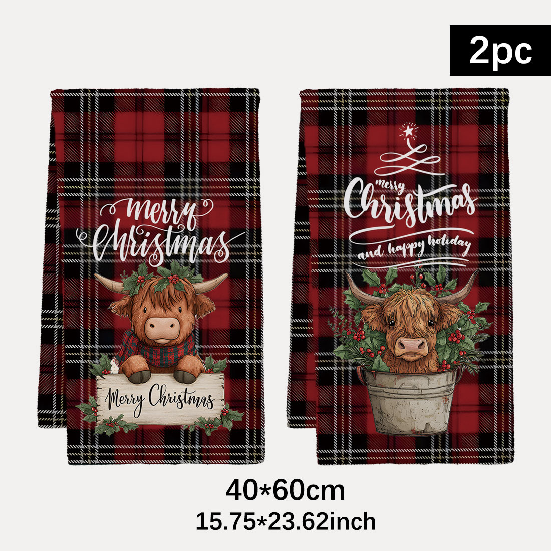 Highland Home Textiles - Handuk Serbaguna Motif Natal 40x60cm, Pola