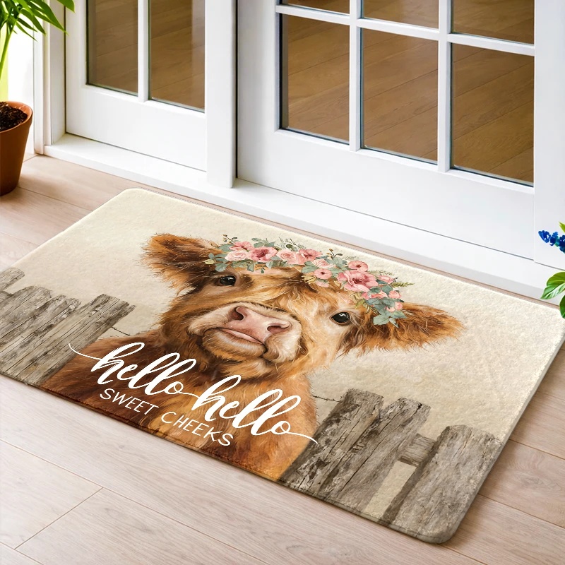 Highland Home Textiles - Karpet Lantai Highland Cow Flower Crown