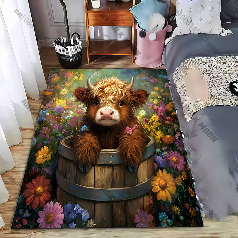 Highland Home Textiles - Karpet kayu motif bunga anak sapi,